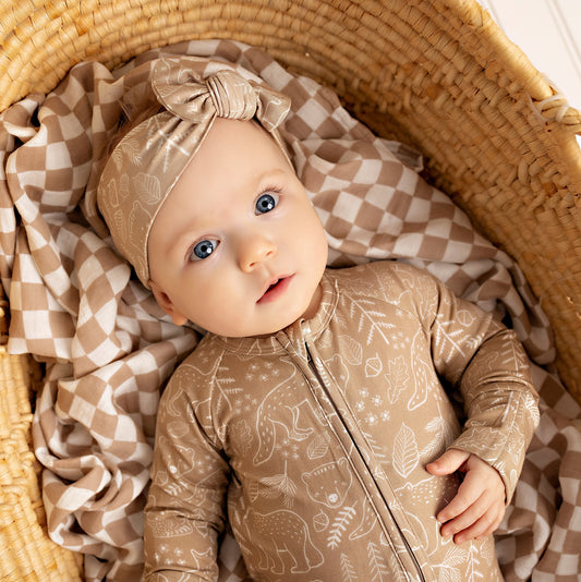 Preemie Bamboo Sleeper Taupe Woodland Animal